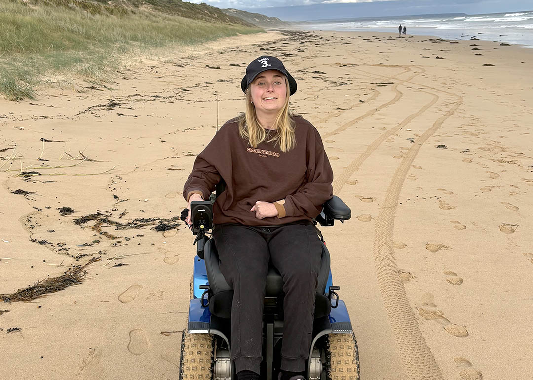 Jade’s Magic Mobility XT4 has enabled her dream to hang out on the beach with her family and friends. 